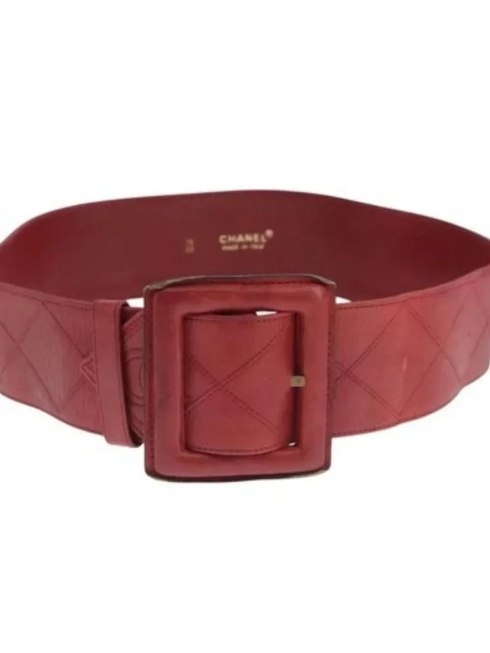 CHANEL Bicolore Belt Leather 26.4"-31.1" Red Gold CC Auth yk16186 - Picture 2 of 12
